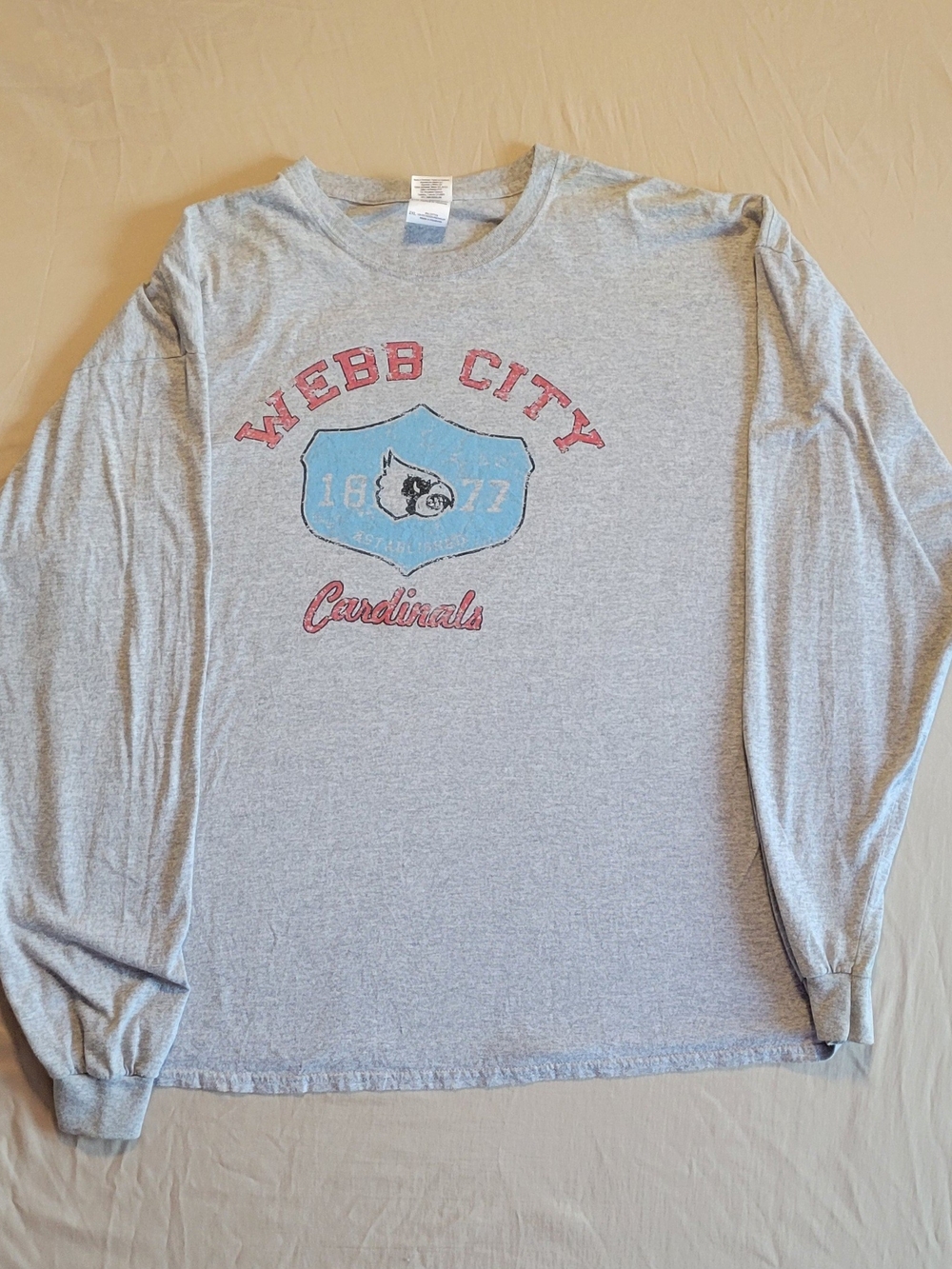 Gildan Webb City Cardinals Long Sleeve Shirt - Gray with Red and Blue Graphics